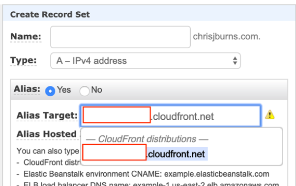 Creating new record set for CloudFront