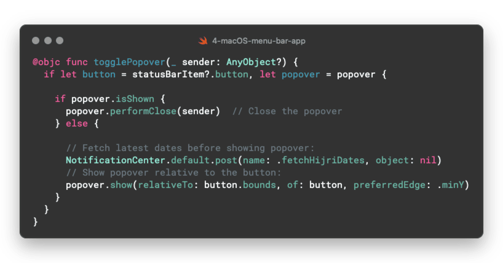 Toggle Popover Function Code Snippet