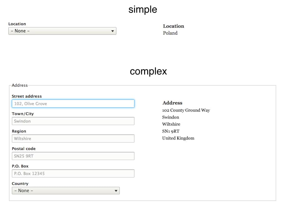 Screenshot of simple and complex fields